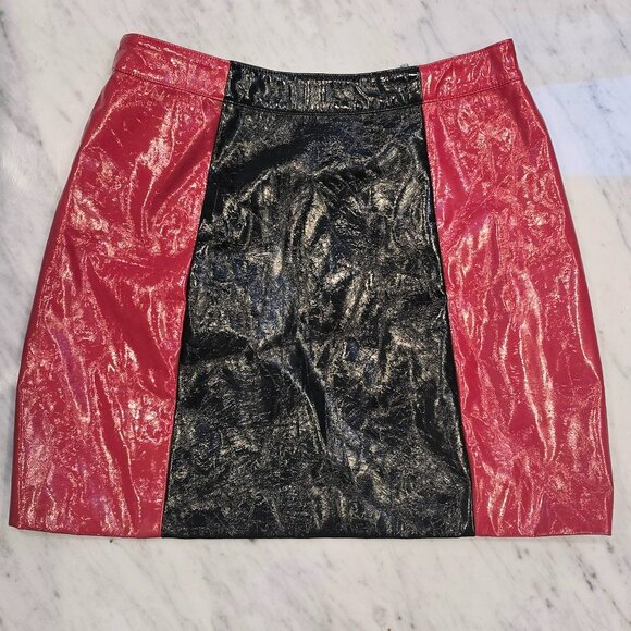 Lazy Oaf Red and Black colorblock panel zipper faux leather mini skirt - Picture 4 of 4